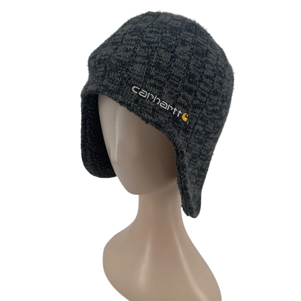 Carhartt Men's Gray Marl Knit Earflap Beanie Sherpa Lined Winter Hat 100774 001